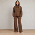 Women's Knit Set - Mock Neck Sweater & Wide Leg Pants - Brown