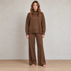 Women's Knit Set - Mock Neck Sweater & Wide Leg Pants - Brown