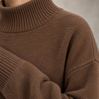 Women's Knit Set - Mock Neck Sweater & Wide Leg Pants - Brown