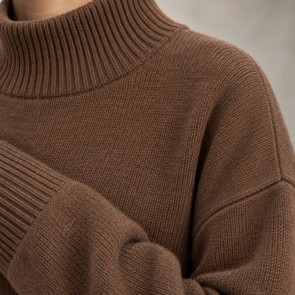 Women's Knit Set - Mock Neck Sweater & Wide Leg Pants - Brown