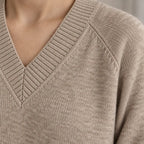 Women's Knit Set - V-Neck Sweater & Drawstring Jogger Pants - Khaki