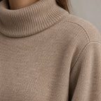 Women's Knit Set - Oversized Turtleneck Tunic Sweater & Wide Leg Pants - Beige