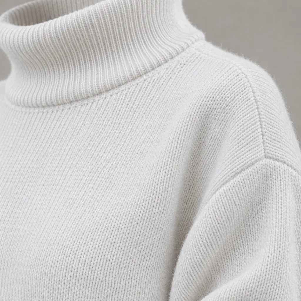 Women's Knit Set - Oversized Turtleneck Tunic Sweater & Wide Leg Pants - White