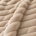 Faux Fur Throw Blanket - Ribbed Double-Sided Throw - Beige