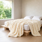 Faux Fur Throw Blanket - Ribbed Double-Sided Throw - White