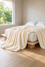 Faux Fur Throw Blanket - Ribbed Double-Sided Throw - White
