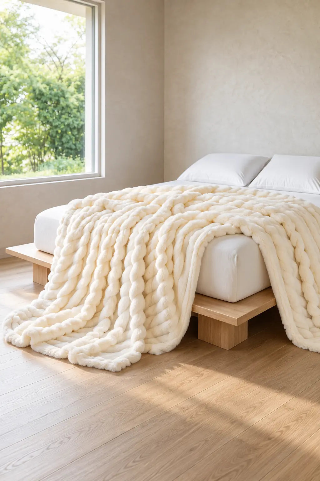Faux Fur Throw Blanket - Ribbed Double-Sided Throw - White