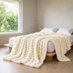 Faux Fur Throw Blanket - Ribbed Double-Sided Throw - White