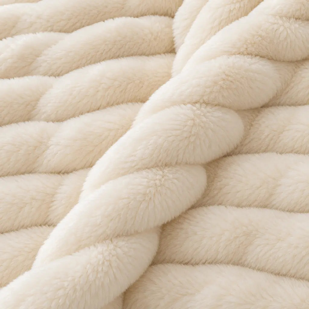 Faux Fur Throw Blanket - Ribbed Double-Sided Throw - White
