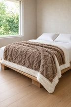 Sherpa Blanket - Textured Plush Throw with Cream Sherpa Back - Espresso