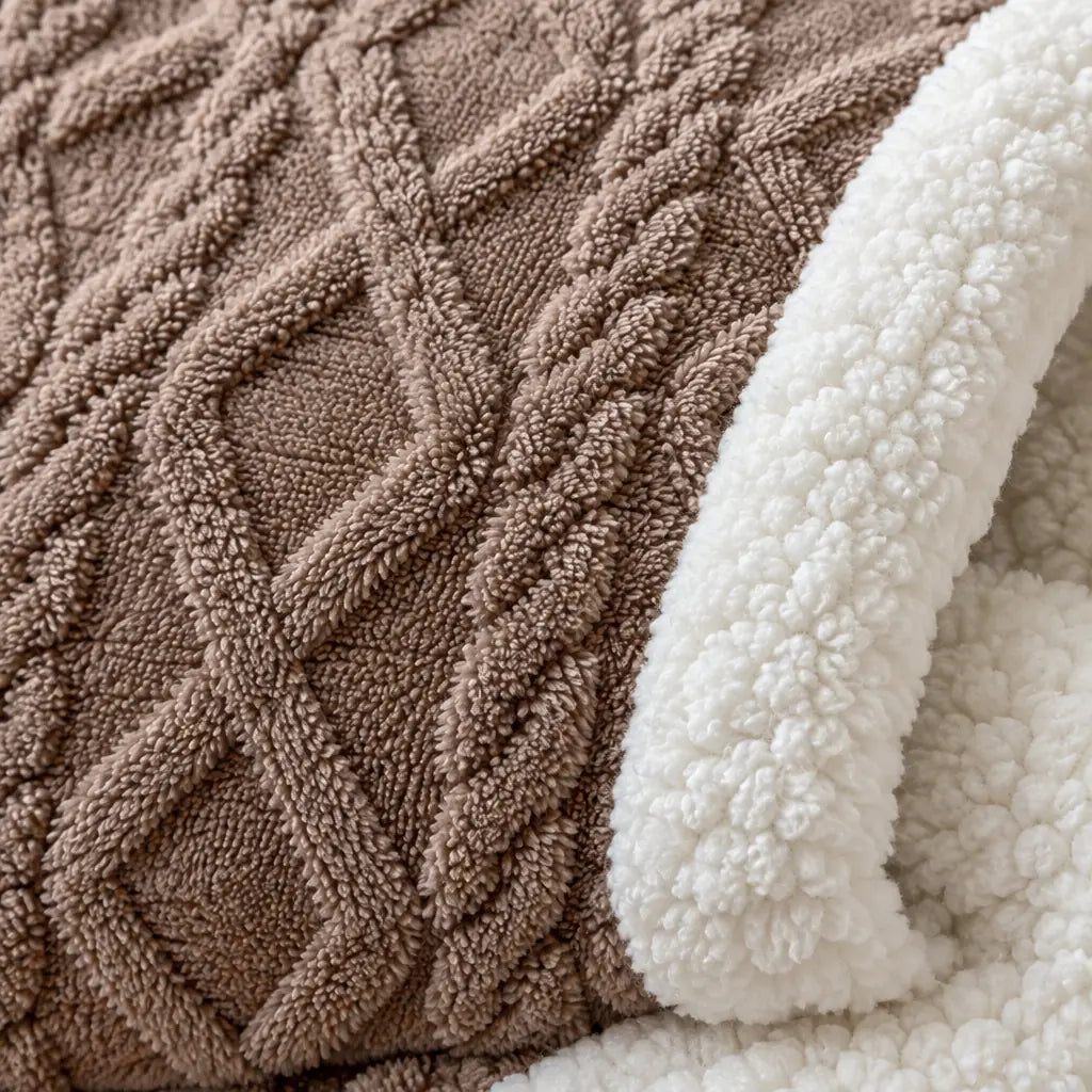 Sherpa Blanket - Textured Plush Throw with Cream Sherpa Back - Espresso