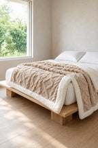 Sherpa Blanket - Textured Plush Throw with Cream Sherpa Back - Latte