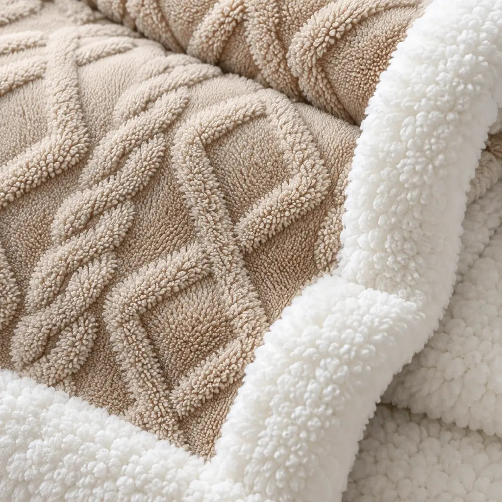Sherpa Blanket - Textured Plush Throw with Cream Sherpa Back - Latte