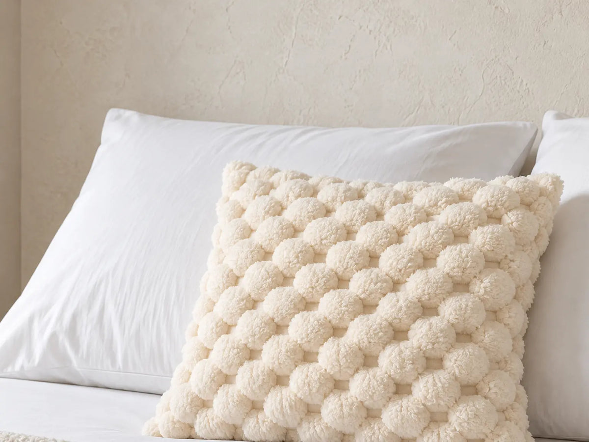 Throw Pillow Covers, Set of 2 - Bubble Textured Plush - Cream