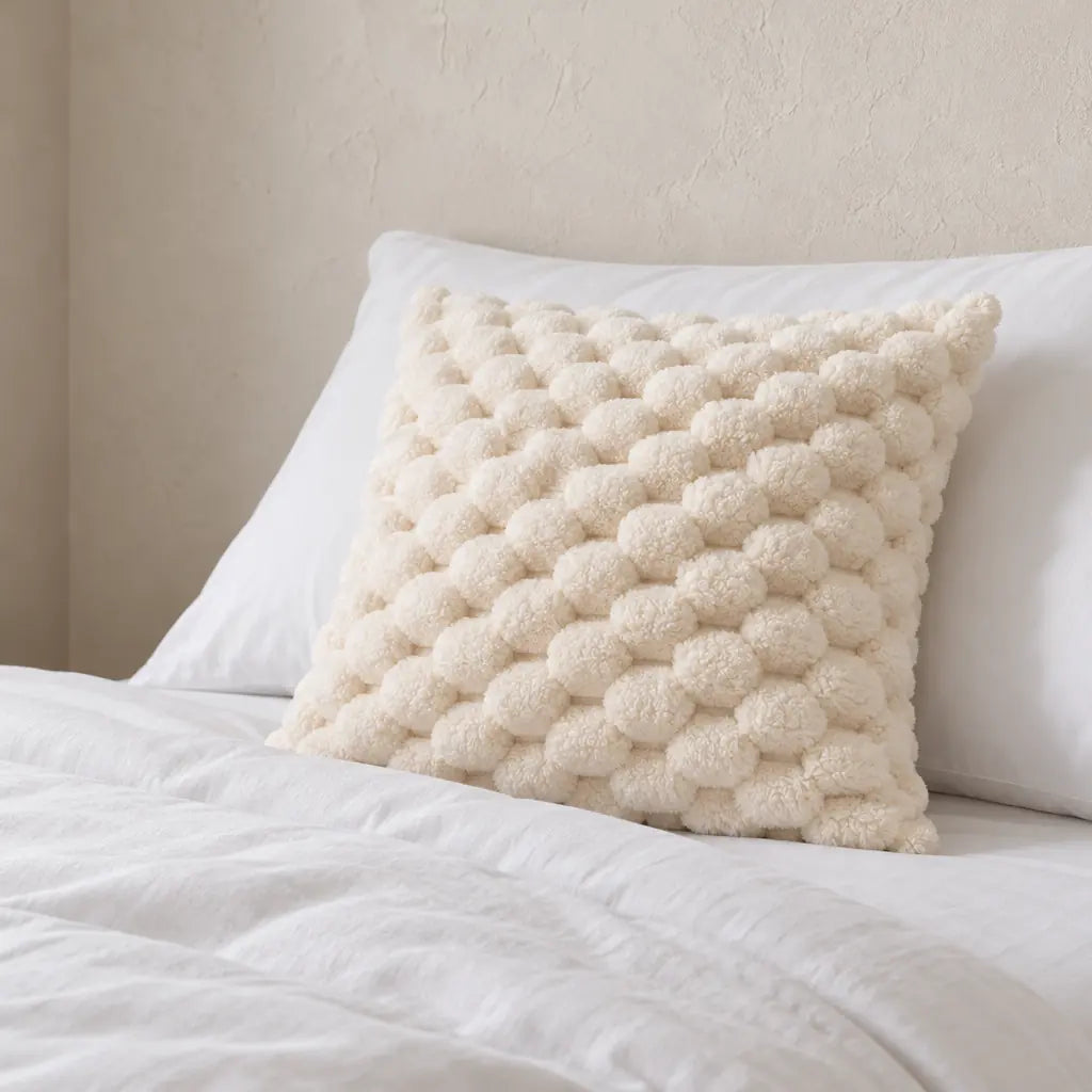Throw Pillow Covers, Set of 2 - Bubble Textured Plush - Cream