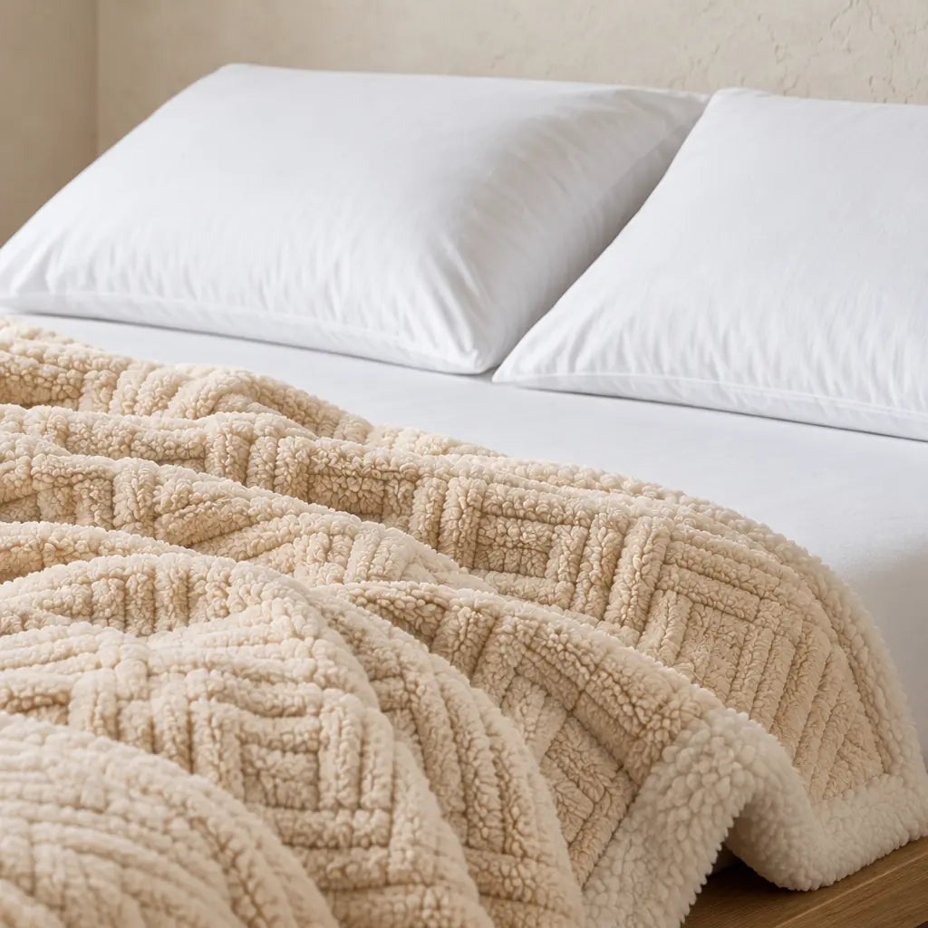 Throw Blanket - Jacquard Velvet Throw with Plush Reverse - Apricot