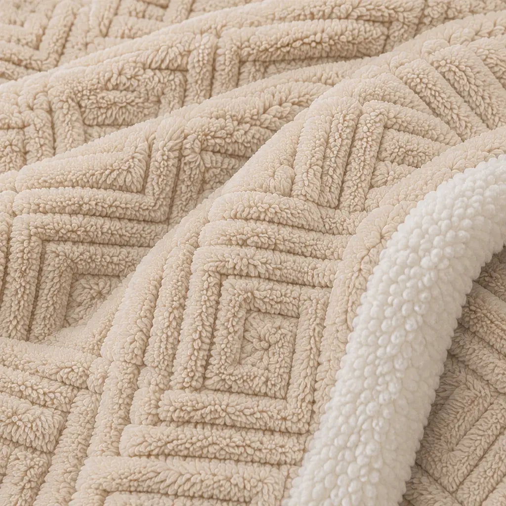Throw Blanket - Jacquard Velvet Throw with Plush Reverse - Apricot