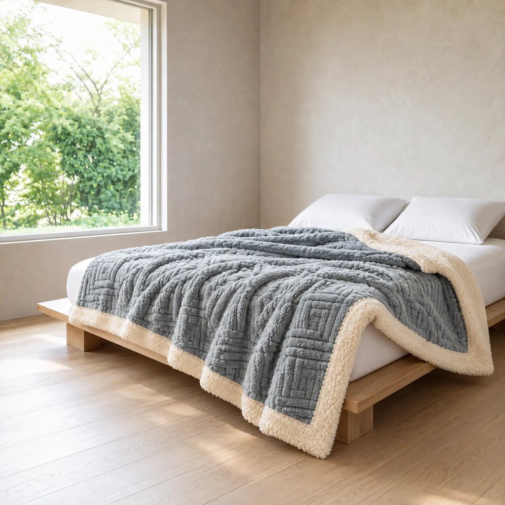 Throw Blanket - Jacquard Velvet Throw with Plush Reverse - Glacier Gray
