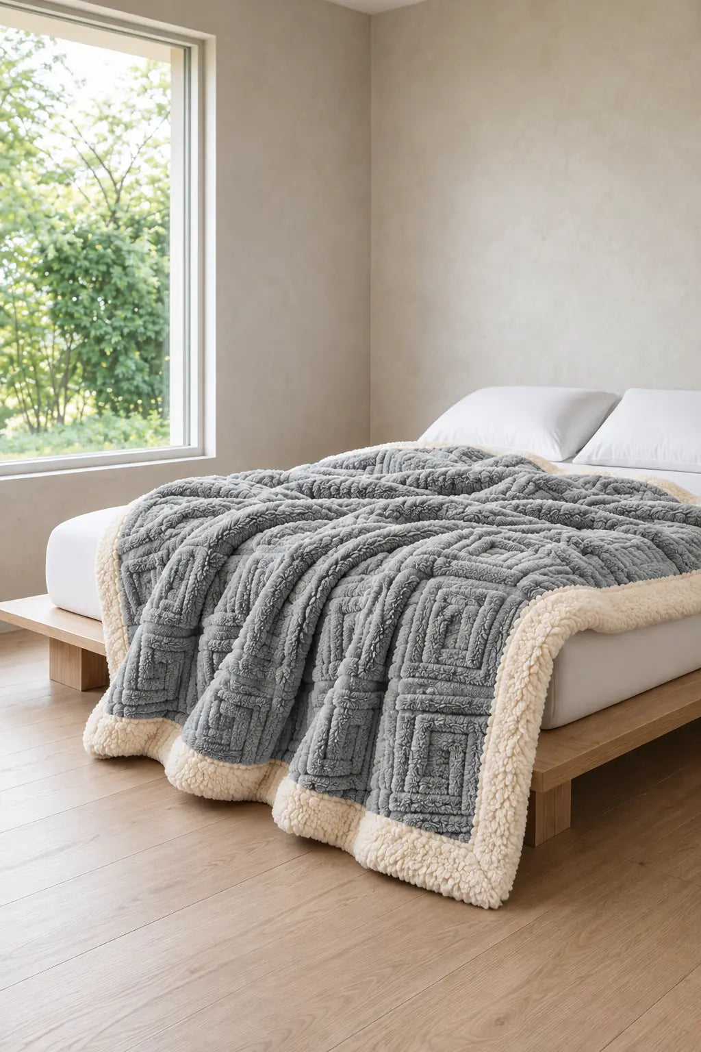 Throw Blanket - Jacquard Velvet Throw with Plush Reverse - Glacier Gray