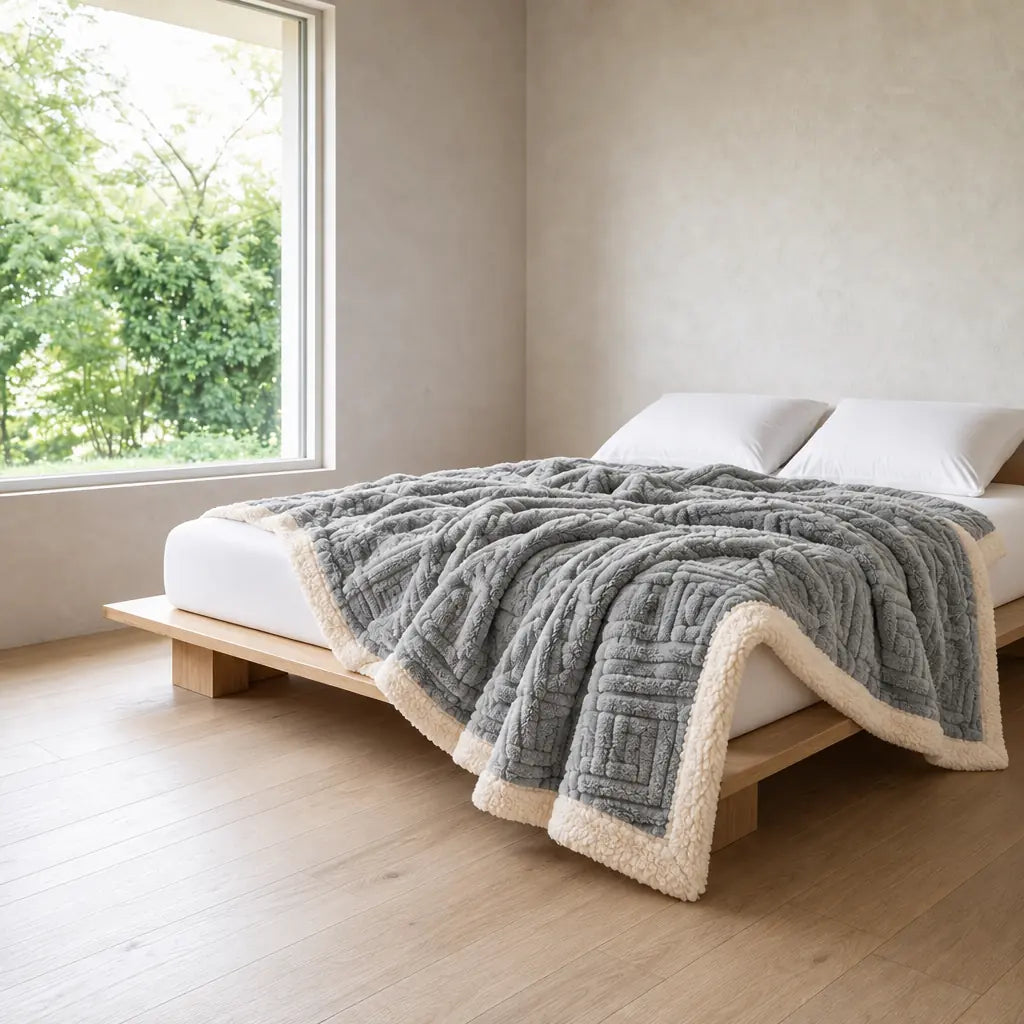Throw Blanket - Jacquard Velvet Throw with Plush Reverse - Glacier Gray