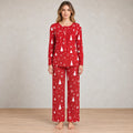 Women's Christmas Pajama Set - Holiday Print Henley Long Sleeve Top & Straight Pants - Red Snowflake Trees