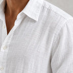 Men's Linen Set - Long Sleeve Pajama Button-Front Shirt & Drawstring Pants - White