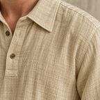 Men's Linen Set - Collared Half-Button Pajama Shirt & Elastic Waist Lounge Pants - Khaki