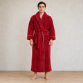 Men's Fleece Robe - Thick Flannel Shawl Collar Bathrobe with Belt & Pockets - Carmine