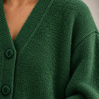 Women's Button Front Cardigan - V Neck Long Sleeve Knit Sweater - Dark Green