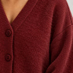 Women's Button Front Cardigan - V Neck Long Sleeve Knit Sweater - Dark Red