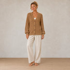 Button Front Cardigan - Women's V Neck Long Sleeve Rib Knit Sweater - Camel