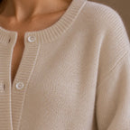 Button Front Cardigan - Women's Round Neck Long Sleeve Soft Knit - White