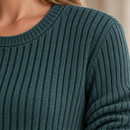 Sweater Set - Women's Ribbed Knit Crew Neck Long Sleeve Top & Pants - Army Green