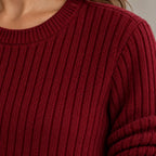 Sweater Set - Women's Ribbed Knit Crew Neck Long Sleeve Top & Pants - Burgundy