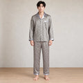Men's Pajamas - Geometric Print Button Front Long Sleeve Pajama Set - Silver