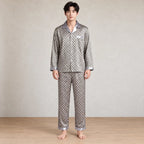 Men's Pajamas - Geometric Print Button Front Long Sleeve Pajama Set - Silver
