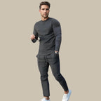 Men's Crew Neck Lounge Set - Long Sleeve Top & Jogger Pants - Charcoal