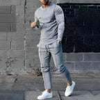 Men's Crew Neck Lounge Set - Long Sleeve Top & Jogger Pants - Gray