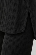 Women's Ribbed Hoodie Lounge Set - Longline Hooded Top & Leggings - Black