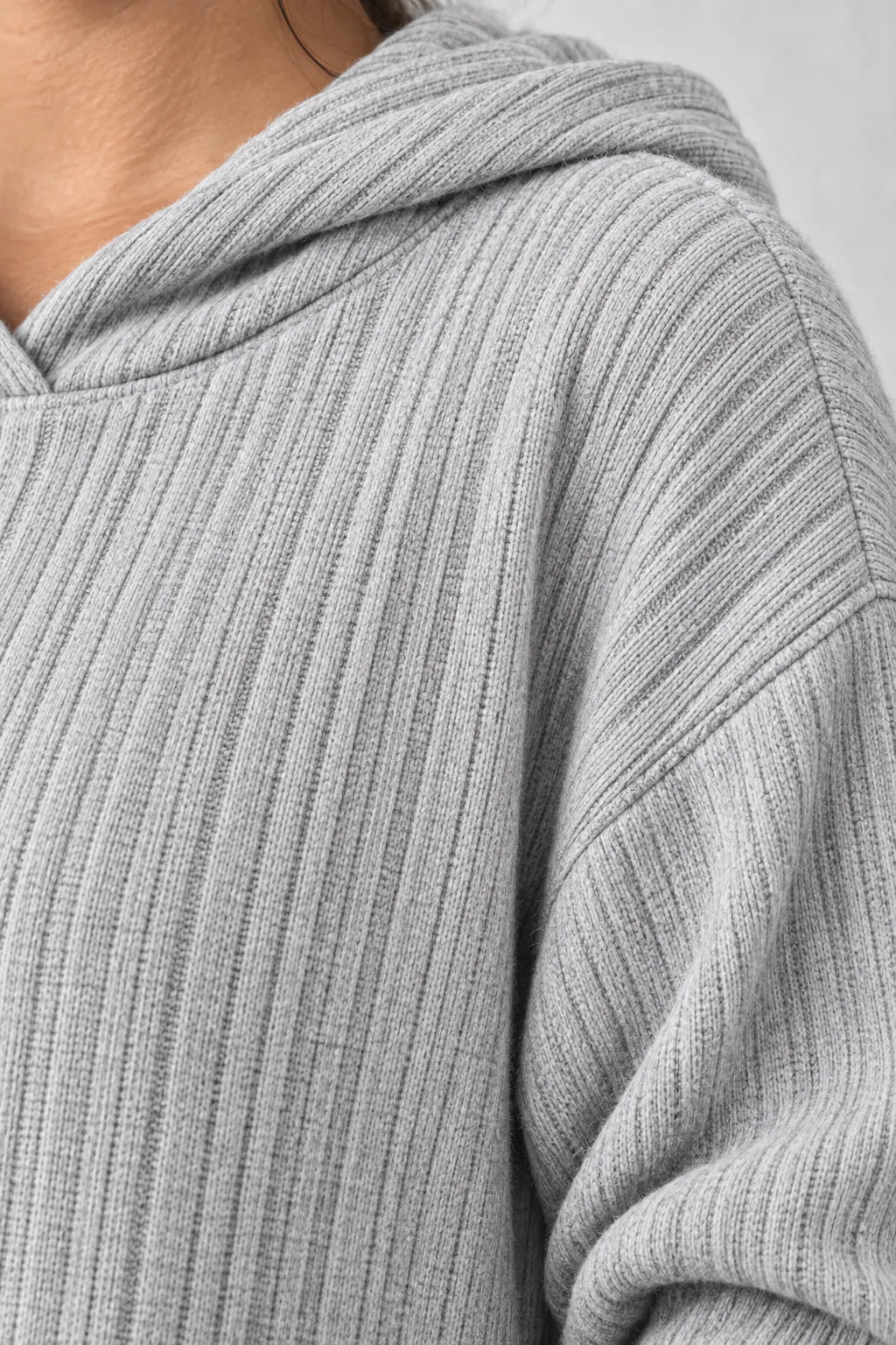 Women's Ribbed Hoodie Lounge Set - Longline Hooded Top & Leggings - Gray