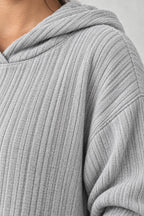 Women's Ribbed Hoodie Lounge Set - Longline Hooded Top & Leggings - Gray
