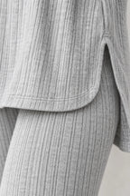 Women's Ribbed Hoodie Lounge Set - Longline Hooded Top & Leggings - Gray