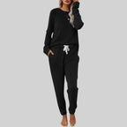 Women's Two-Piece Lounge Set - Crewneck Sweatshirt & Jogger Pants - Black