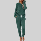 Women's Two-Piece Lounge Set - Crewneck Sweatshirt & Jogger Pants - Forest Green