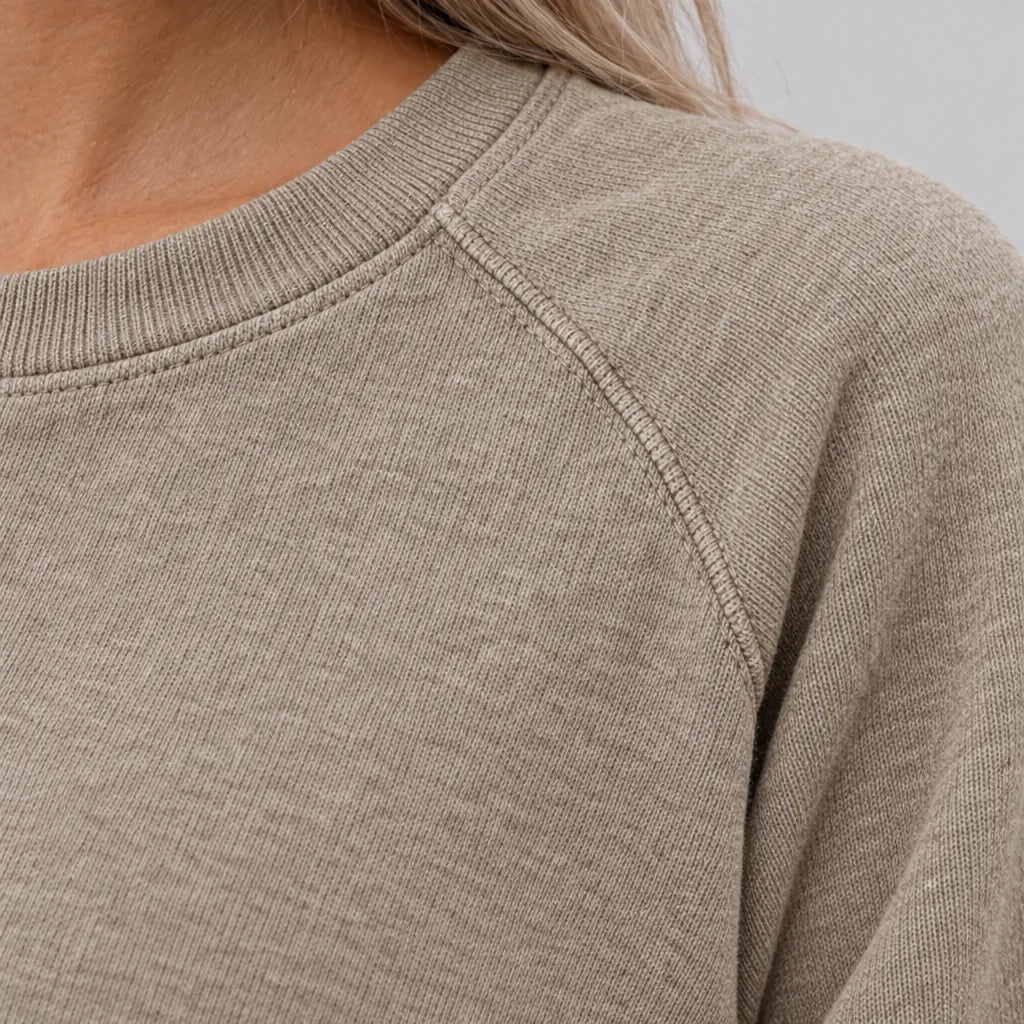 Women's Two-Piece Lounge Set - Crewneck Sweatshirt & Jogger Pants - Khaki