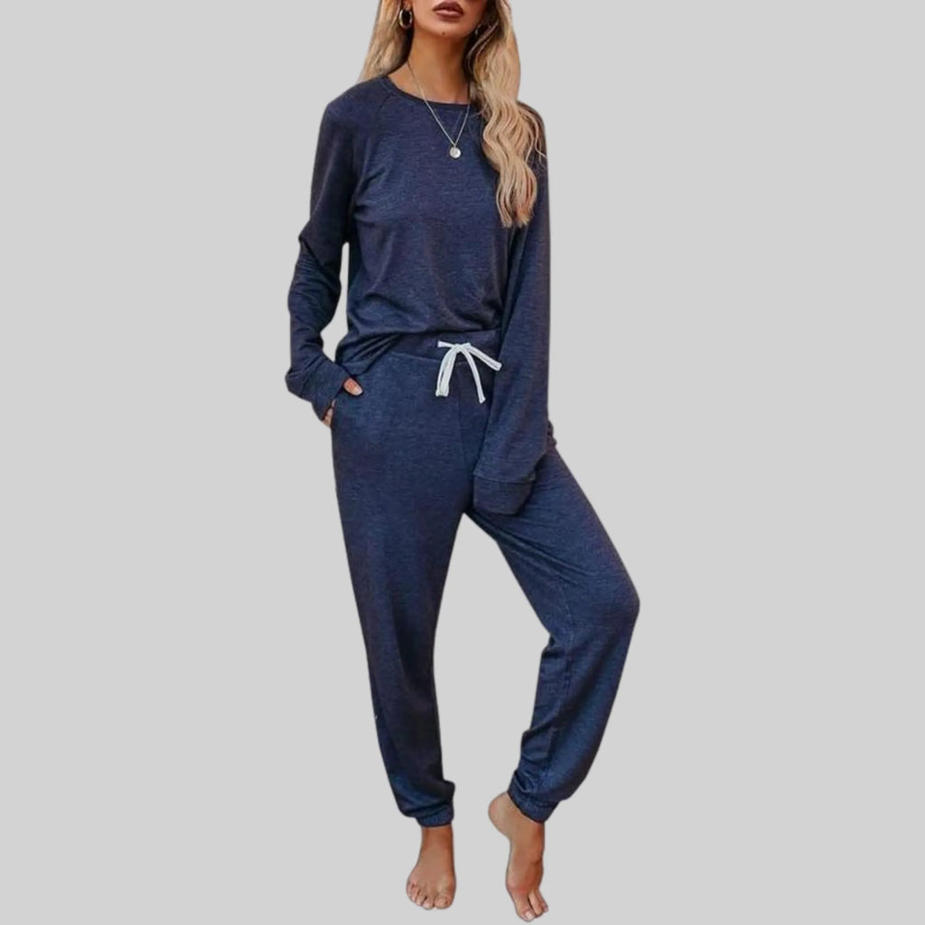 Women's Two-Piece Lounge Set - Crewneck Sweatshirt & Jogger Pants - Navy