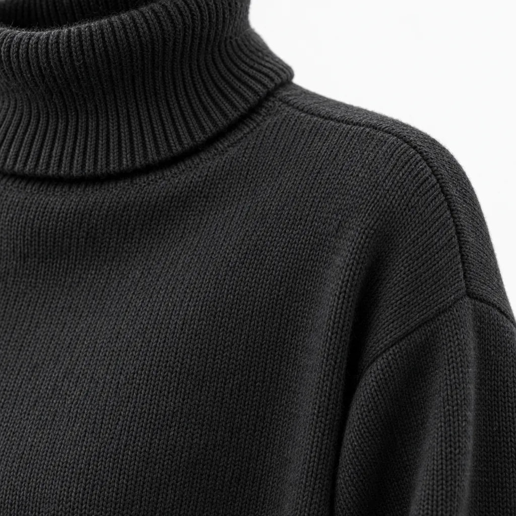 Women's Turtleneck Knit Lounge Set - Sweater & Wide-Leg Pants - Black