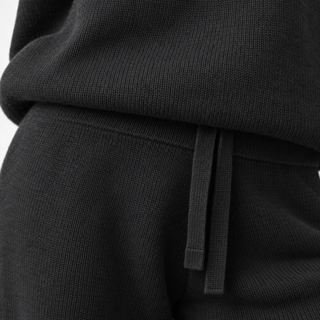 Women's Turtleneck Knit Lounge Set - Sweater & Wide-Leg Pants - Black