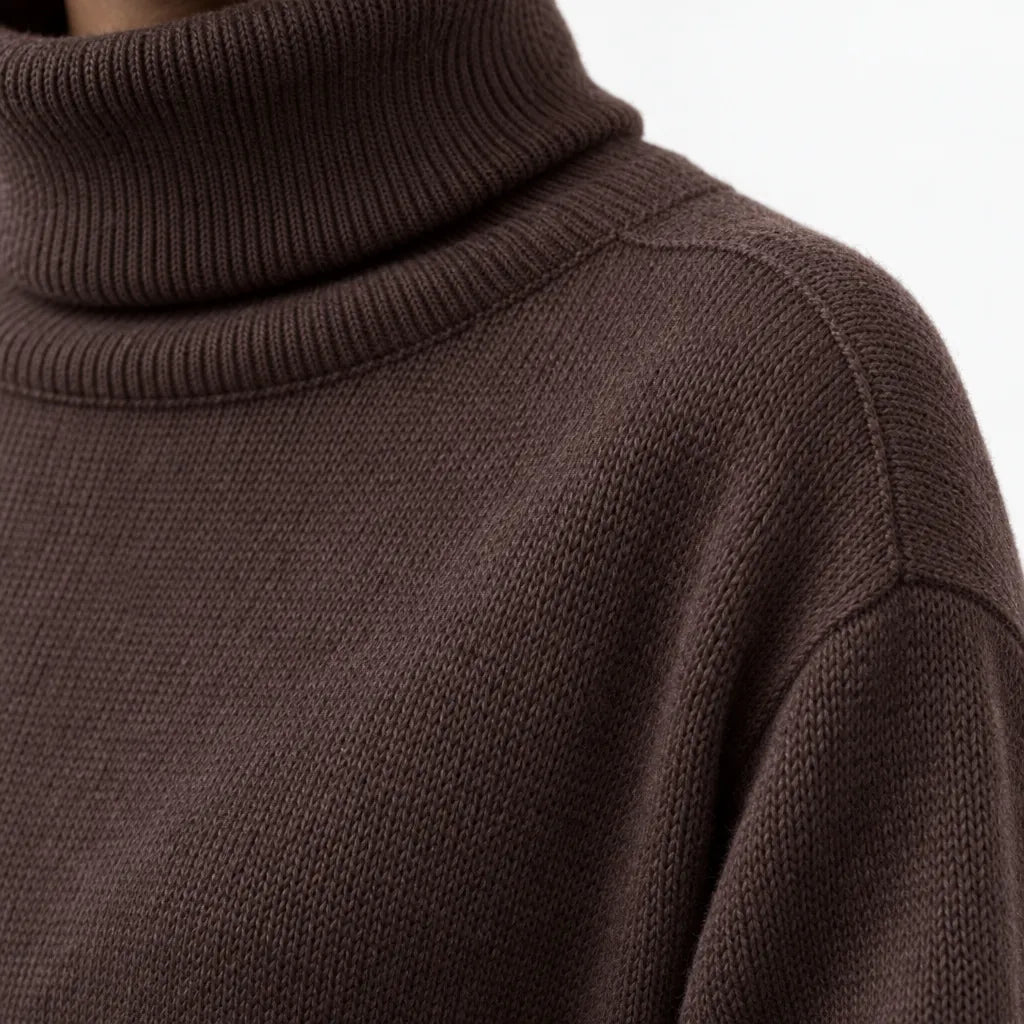 Women's Turtleneck Knit Lounge Set - Sweater & Wide-Leg Pants - Chocolate