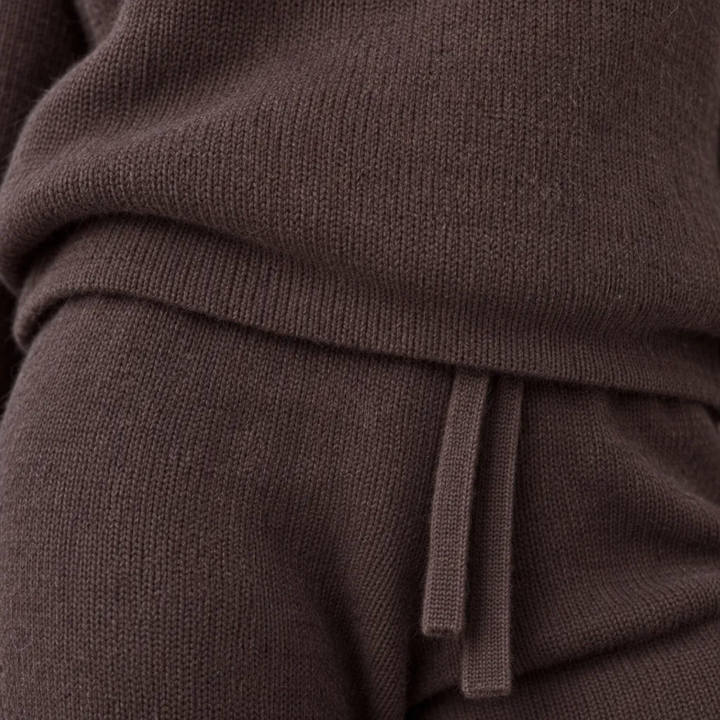 Women's Turtleneck Knit Lounge Set - Sweater & Wide-Leg Pants - Chocolate